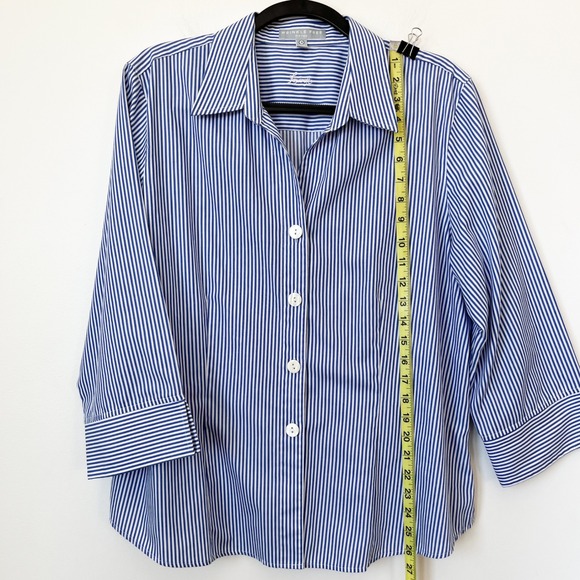 Foxcroft Wrinkle Free Fitted Button Up Shirt Blue White Stripe Womens 18 - Picture 6 of 9